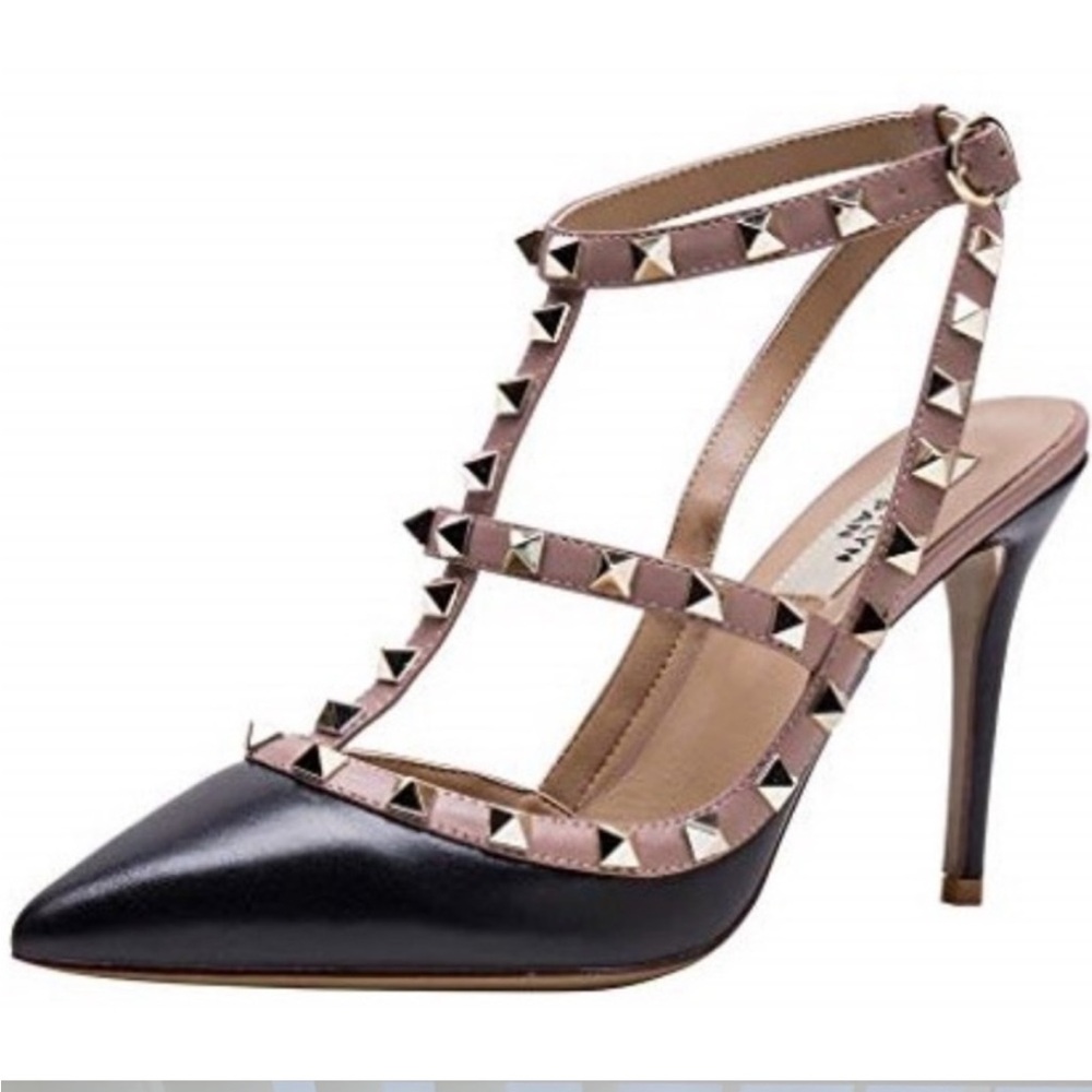 Kaitlyn Pan Black and Tan Rock Studded Heels